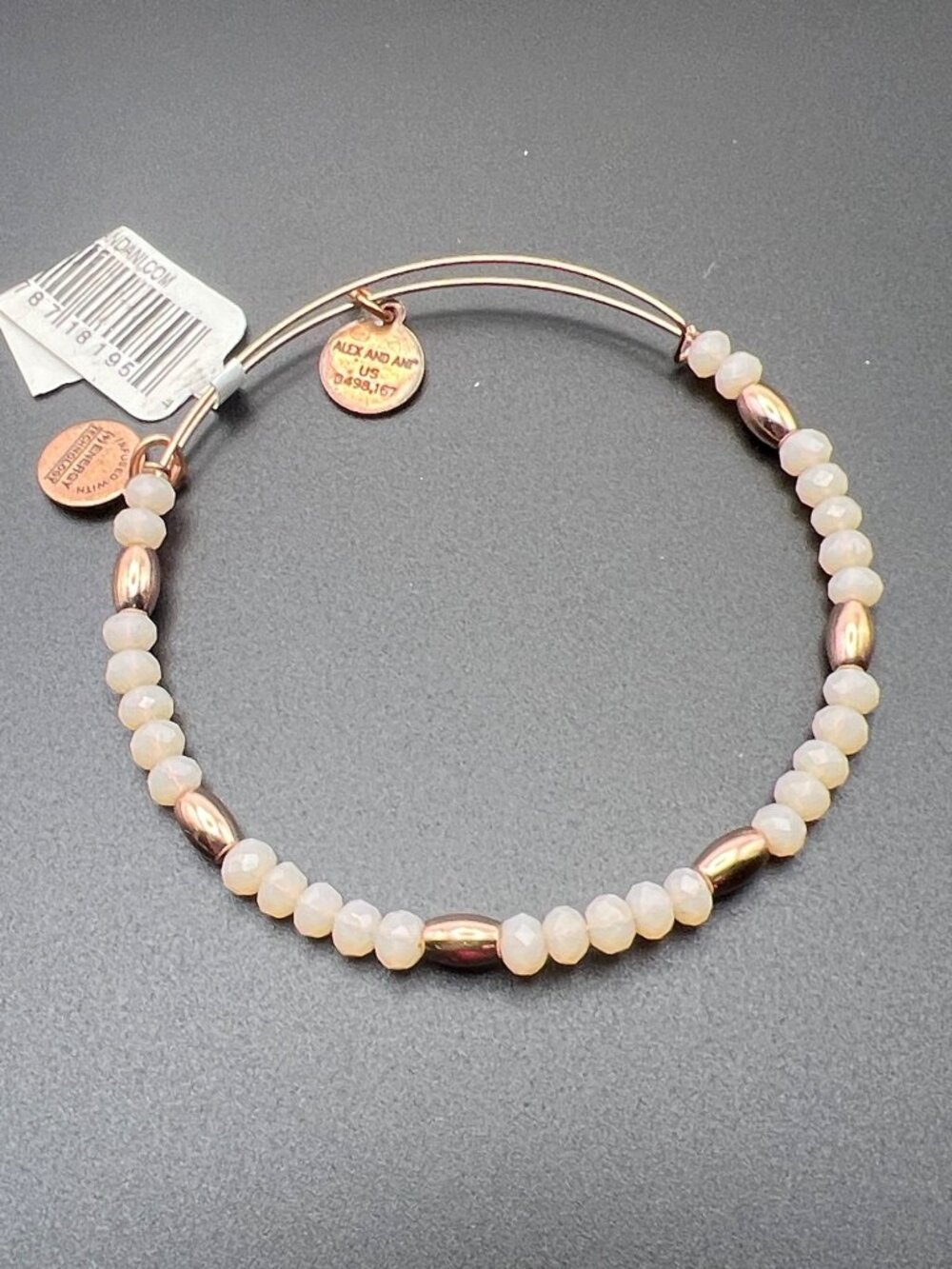 Alex And Ani Balance Bead II Carmel Rose Gold Tone Bangle Bracelet Pink NWT - Picture 8 of 9